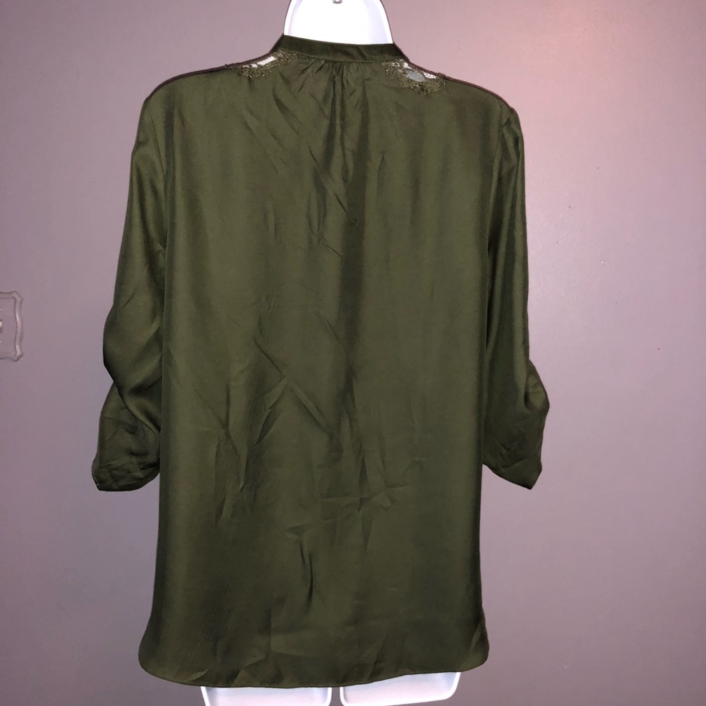 LC Lauren Conrad Olive Silky Lace Blouse - Picture 2 of 4